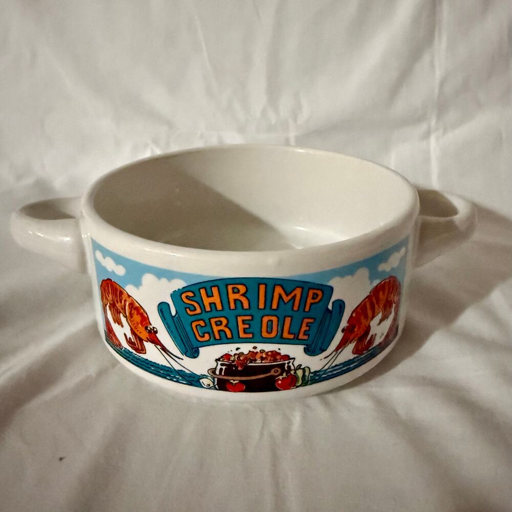Shrimp Creole Recipe Two Handled Gumbo Bowl 1990 Express Publishing Korea